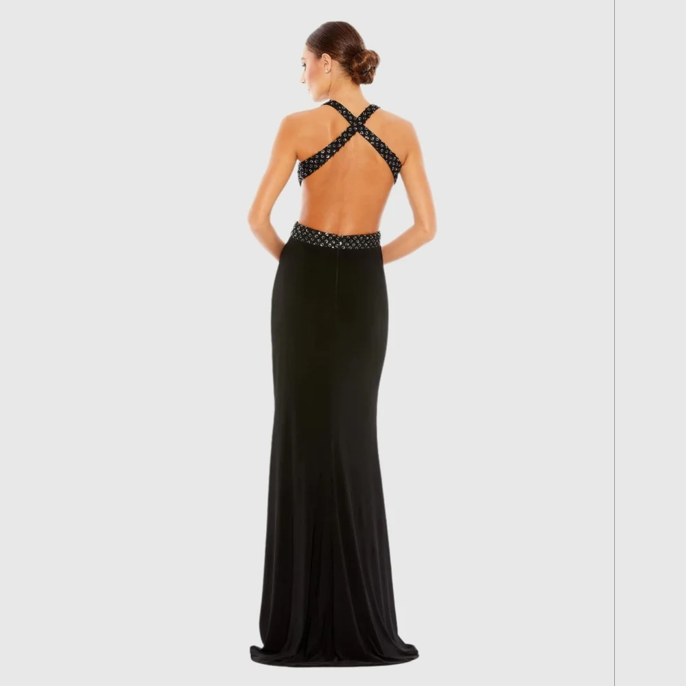 Mac Duggal Cut Out Criss Cross Black Beaded Dress Size 12. Style Code 68166. Nwt - Picture 3 of 9